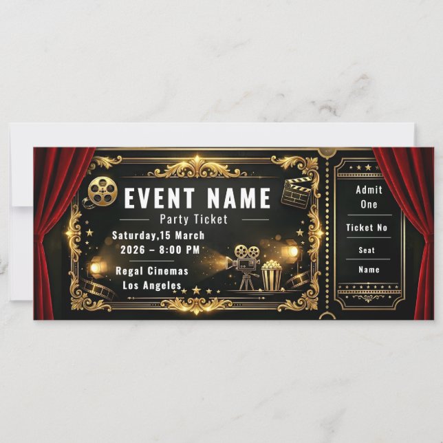 Invitación Entrada para Fiesta Nocturna de Cine (Anverso)