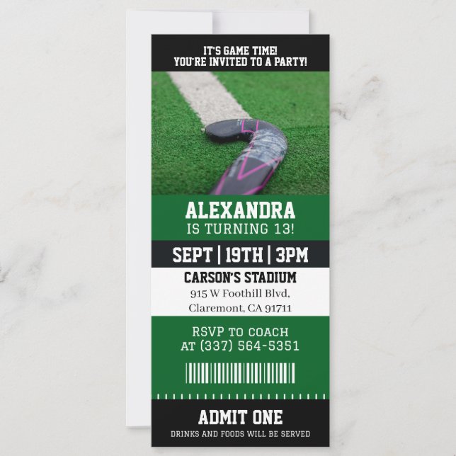 Invitación Entrada para Hockey sobre Césped Cumpleaños (Anverso)