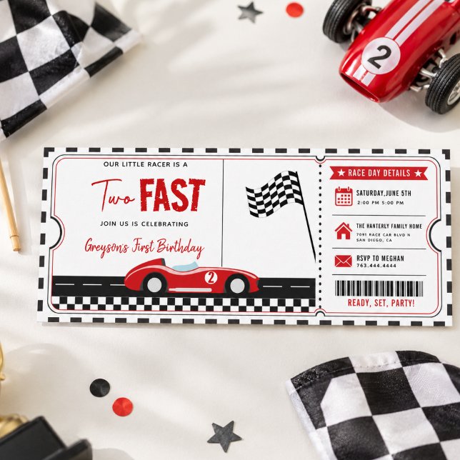 Invitación Entrada para la fiesta de cumpleaños número 2 del  (Two Fast Race Car Boy 2nd Birthday Party Ticket Invitation
)