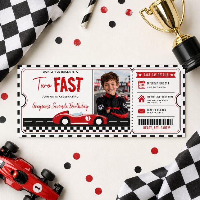 Invitación Entrada para la fiesta de cumpleaños número 2 del  (Two Fast Race Car Boy 2nd Birthday Party Ticket Invitation
)