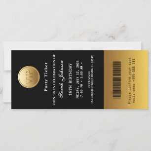 Invitación Entrada para la Fiesta de Negro y Dorado