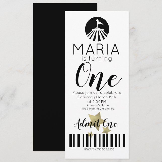 Invitación Entrada para la fiesta del primer cumpleaños del C (Anverso / Reverso)