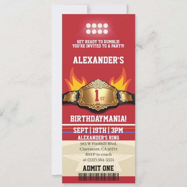 Invitación Entrada para Lucha Libre Cumpleaños 1 (Anverso)