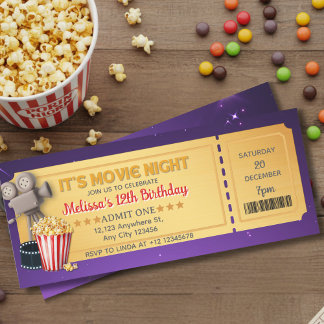 Invitación Entrada para Noche de Cine de Oro Púrpura Fiesta d