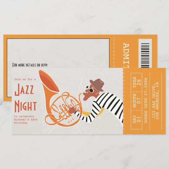 Invitación Entrada para Noche de Jazz Retro (Anverso / Reverso)