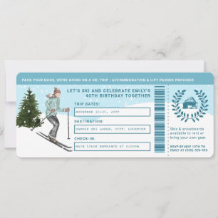 Invitación Entrada para un falso viaje de esquí de cumpleaños