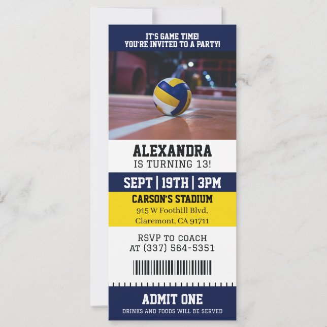 Invitación Entrada para Voleibol Cumpleaños (Anverso)