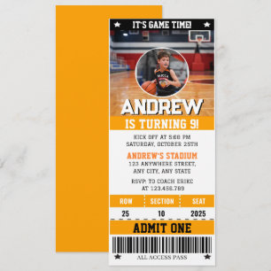 Invitación Entrada Personalizada de Baloncesto con Foto