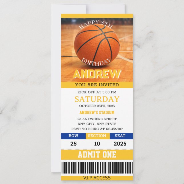 Invitación Entrada Personalizada de Baloncesto Cumpleaños Azu (Anverso)
