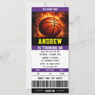 Invitación Entrada Personalizada de Baloncesto Cumpleaños Dep
