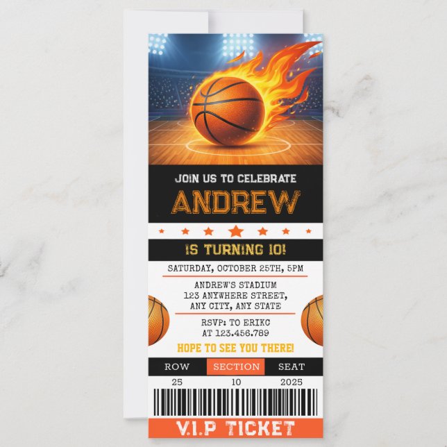 Invitación Entrada Personalizada de Baloncesto Moderno para C (Anverso)