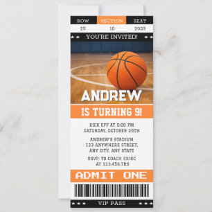 Invitación Entrada Personalizada de Baloncesto para Cumpleaño