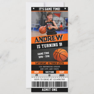 Invitación Entrada Personalizada de Baloncesto para Cumpleaño