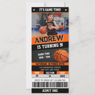 Invitación Entrada personalizada de baloncesto para cumpleaño