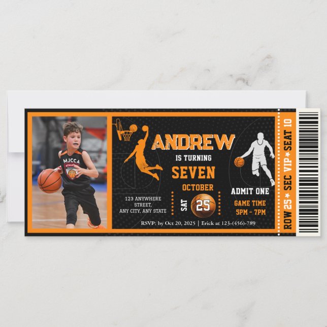 Invitación Entrada Personalizada de Cumpleaños de Baloncesto  (Anverso)