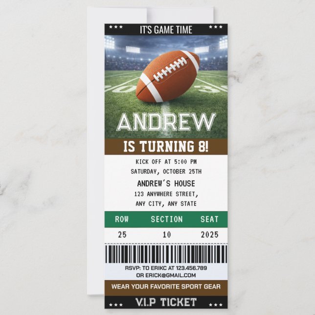 Invitación Entrada Personalizada de Fútbol Americano (Anverso)