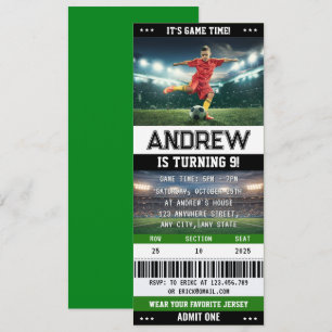 Invitación Entrada Personalizada de Fútbol para Cumpleaños de