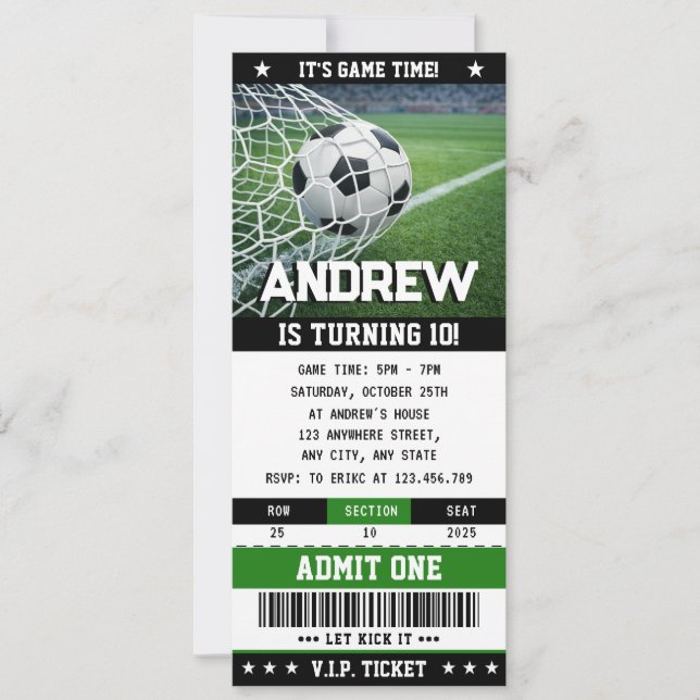 Invitación Entrada personalizada de fútbol para cumpleaños de (Anverso)