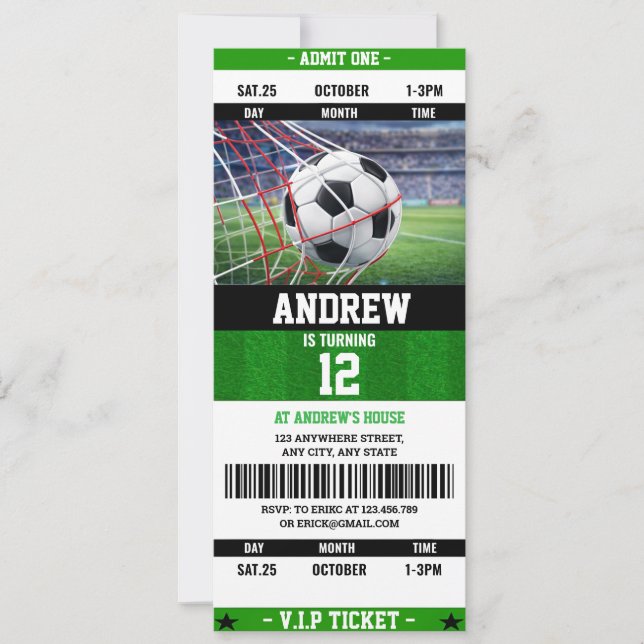 Invitación Entrada Personalizada de Fútbol para Cumpleaños de (Anverso)