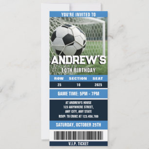 Invitación Entrada personalizada de fútbol para cumpleaños de