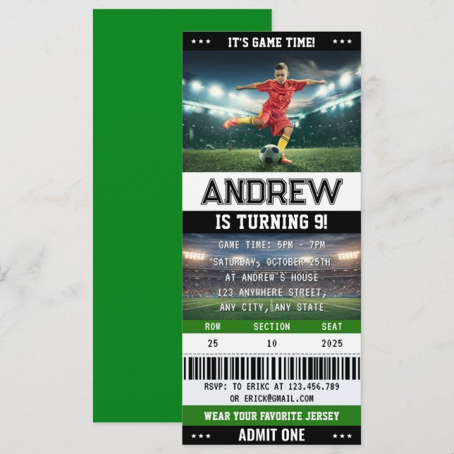 Invitación Entrada Personalizada de Fútbol para Cumpleaños de (Anverso / Reverso)