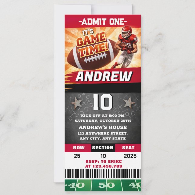 Invitación Entrada personalizada de rugby para cumpleaños de  (Anverso)