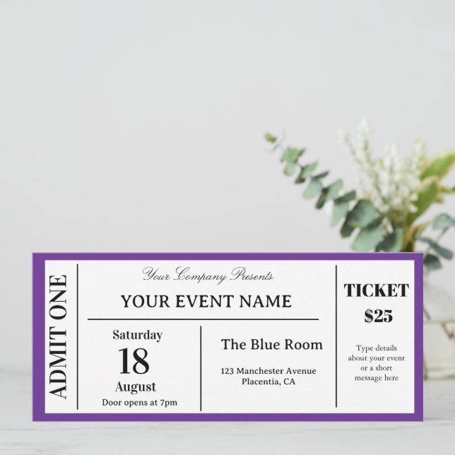 Invitación Entrada personalizada para evento, entrada falsa d (Anverso de pie)