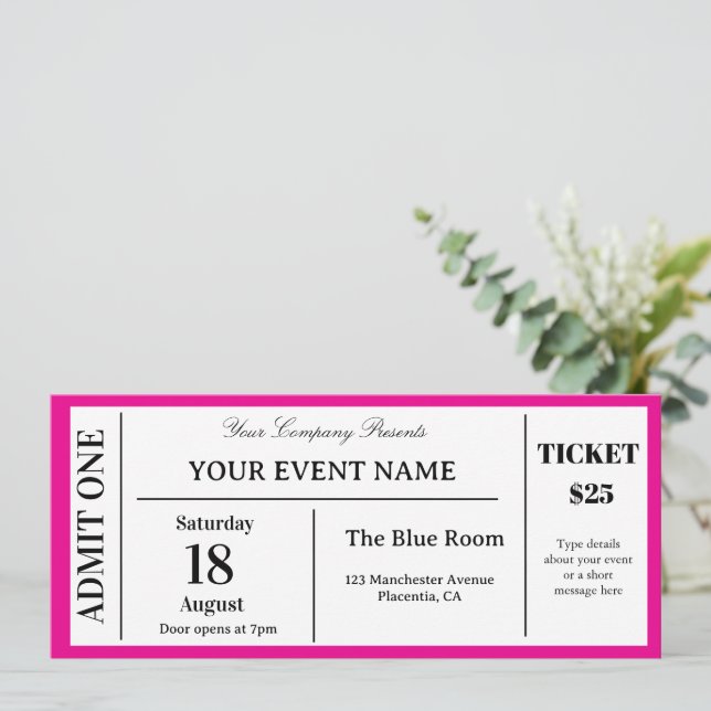 Invitación Entrada personalizada para evento, entrada falsa d (Anverso de pie)