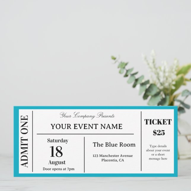 Invitación Entrada personalizada para evento, entrada falsa d (Anverso de pie)