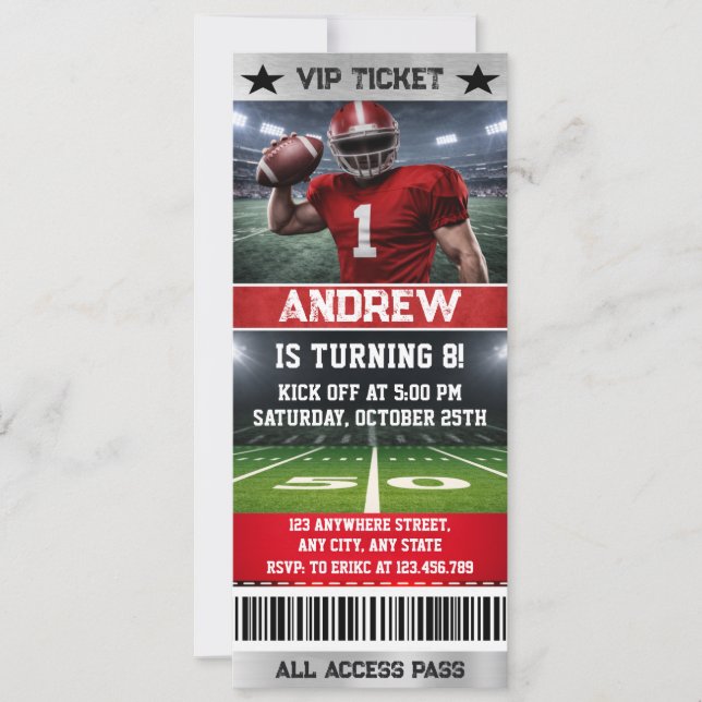 Invitación Entrada personalizada para partido de fútbol ameri (Anverso)