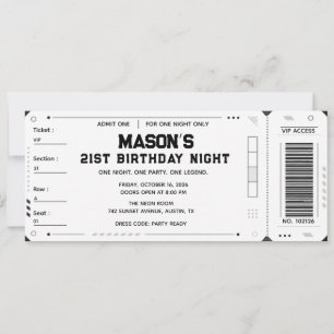 Invitación Entrada personalizada VIP para fiesta de cumpleaño