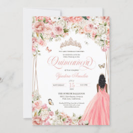 Invitación Entrada Quinceanera Rubor Floral blanca rosa y mar