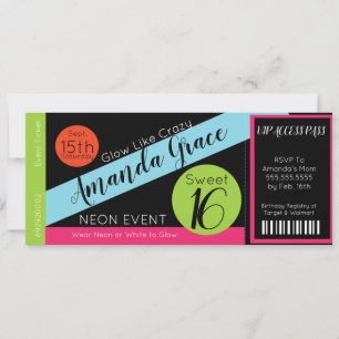 Invitación Entrada VIP Cumpleaños Dulces Dieciséis Resplandor