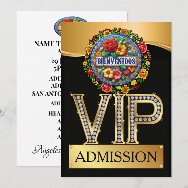 Invitación Entrada VIP de bienvenida hispana (Anverso / Reverso)