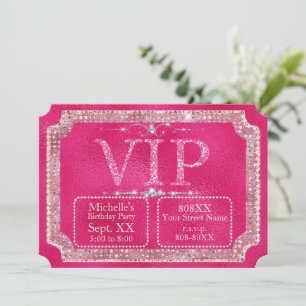 Invitación Entrada VIP de purpurina y diamantes rosa intenso