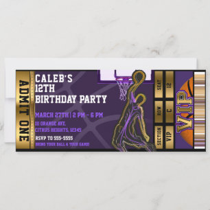 Invitación Entrada VIP púrpura dorada para fiesta de cumpleañ