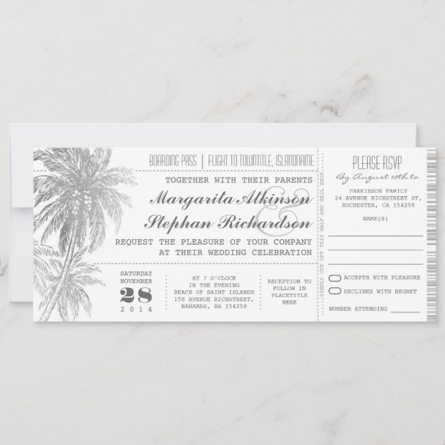Invitación entradas de boda de destino (Anverso)