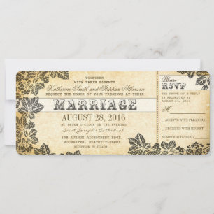 Invitación entradas de bodas antiguas con elegantes y florida