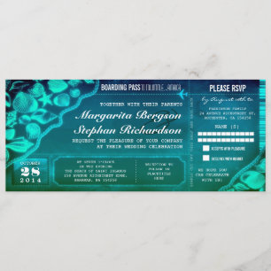 Invitación Entradas de bodas de destino Verde azulado tropica