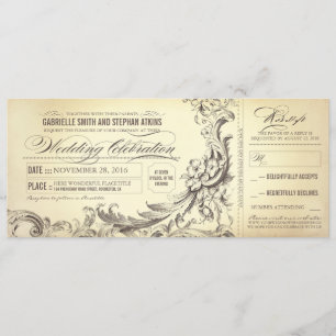 Invitación entradas de bodas vintage - florecimiento sofistic