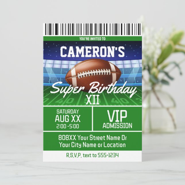 Invitación Entradas de partidos de fútbol en verde (Anverso de pie)