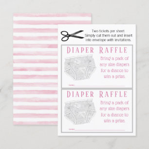 Invitación Entradas de rifa de pañales para niña gris rosa