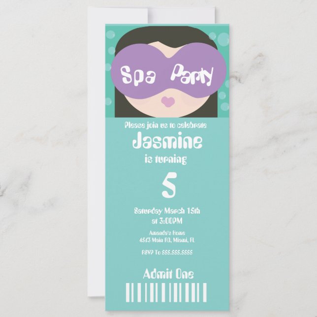 Invitación Entradas de Spa Belleza Cumpleaños Estilo  (Anverso)