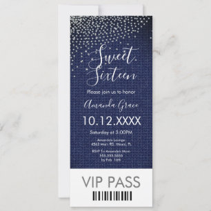 Invitación Entradas de Sweet Sixteen Denim Diamonds Gem
