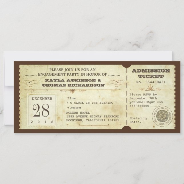 Invitación entradas para la fiesta de compromiso de tipografí (Anverso)