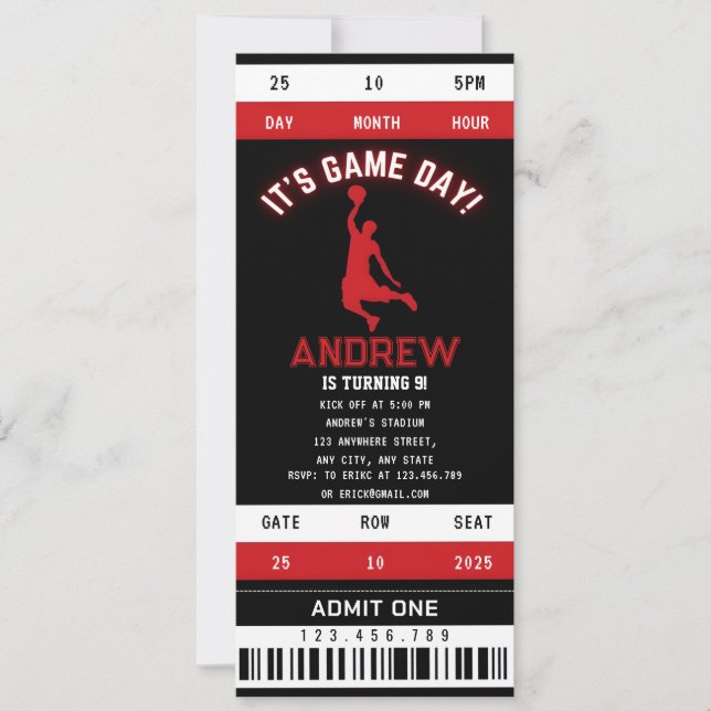 Invitación Entradas personales de los jugadores de baloncesto (Anverso)