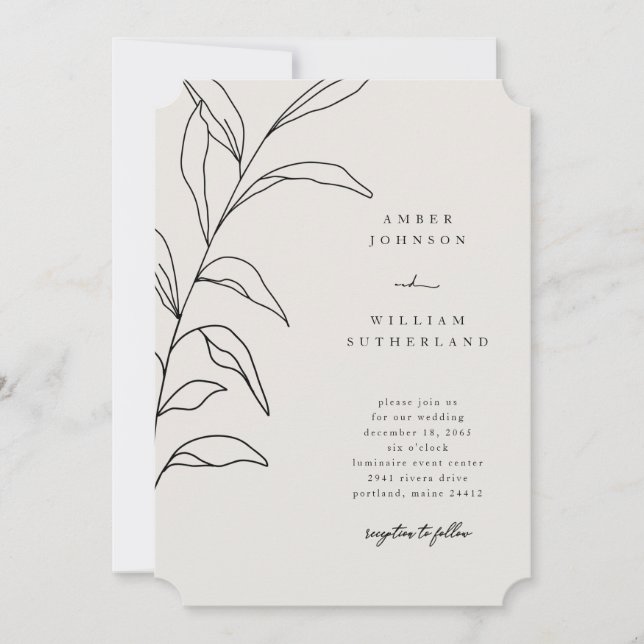 Invitación Entradas simples de Boda de stem de mano (Anverso)