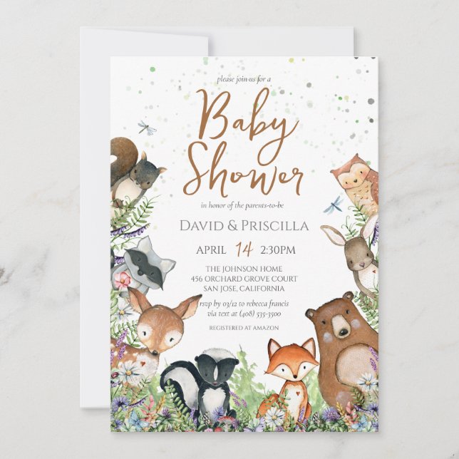 Invitación Entran en Baby Shower los amigos del bosque de Woo (Anverso)