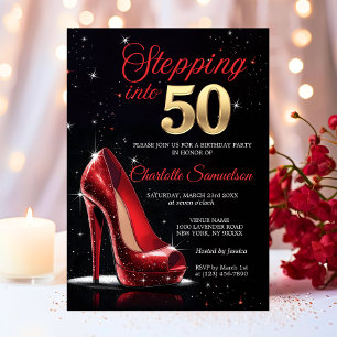 Invitación Entrando en los 50 Cumpleaños Zapatos Rojos de Tac
