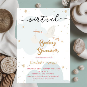 Invitación Entrega de Cigüeña Bebé, Ducha Virtual de Bebé en